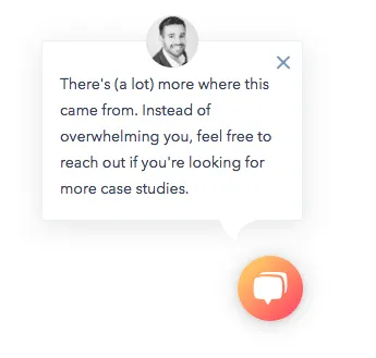 Speech bubble with a grayscale image and orange chat icon.
