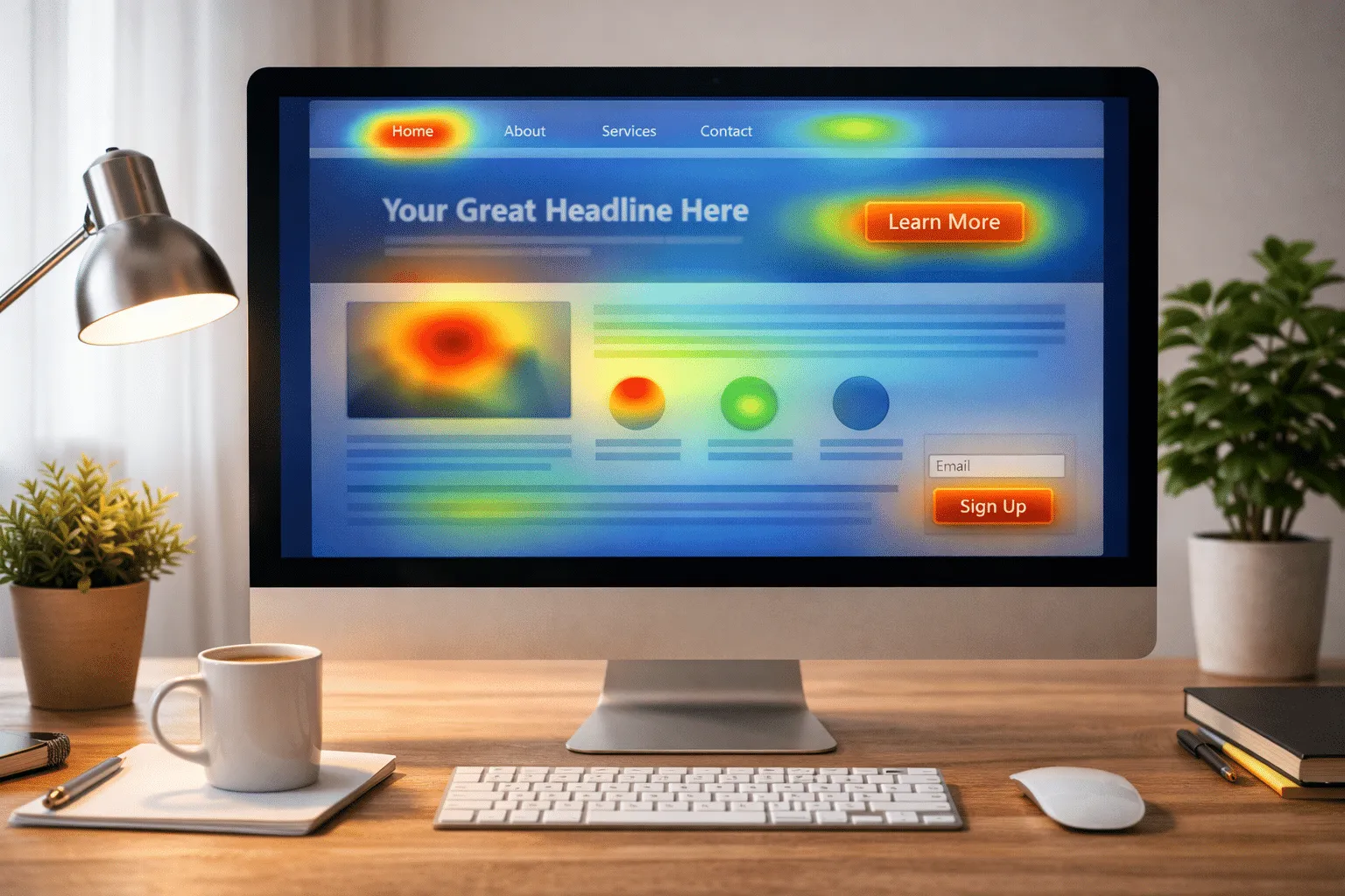 Heatmap on computer screen at a desk.